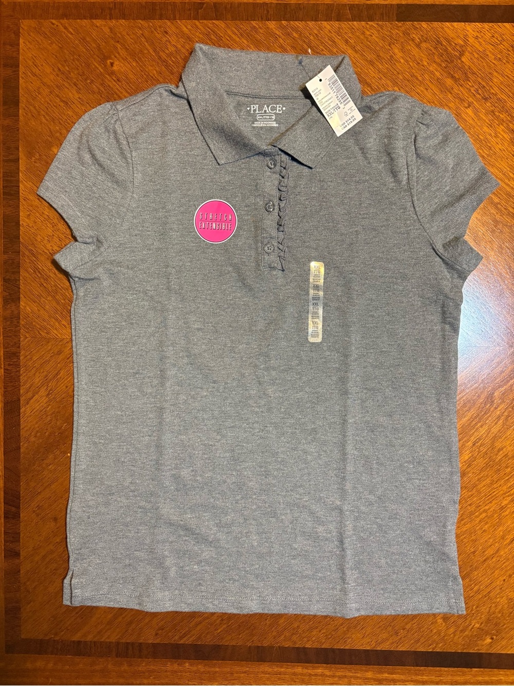 Place Girls Gray Polo Shirt with Ruffle Placket